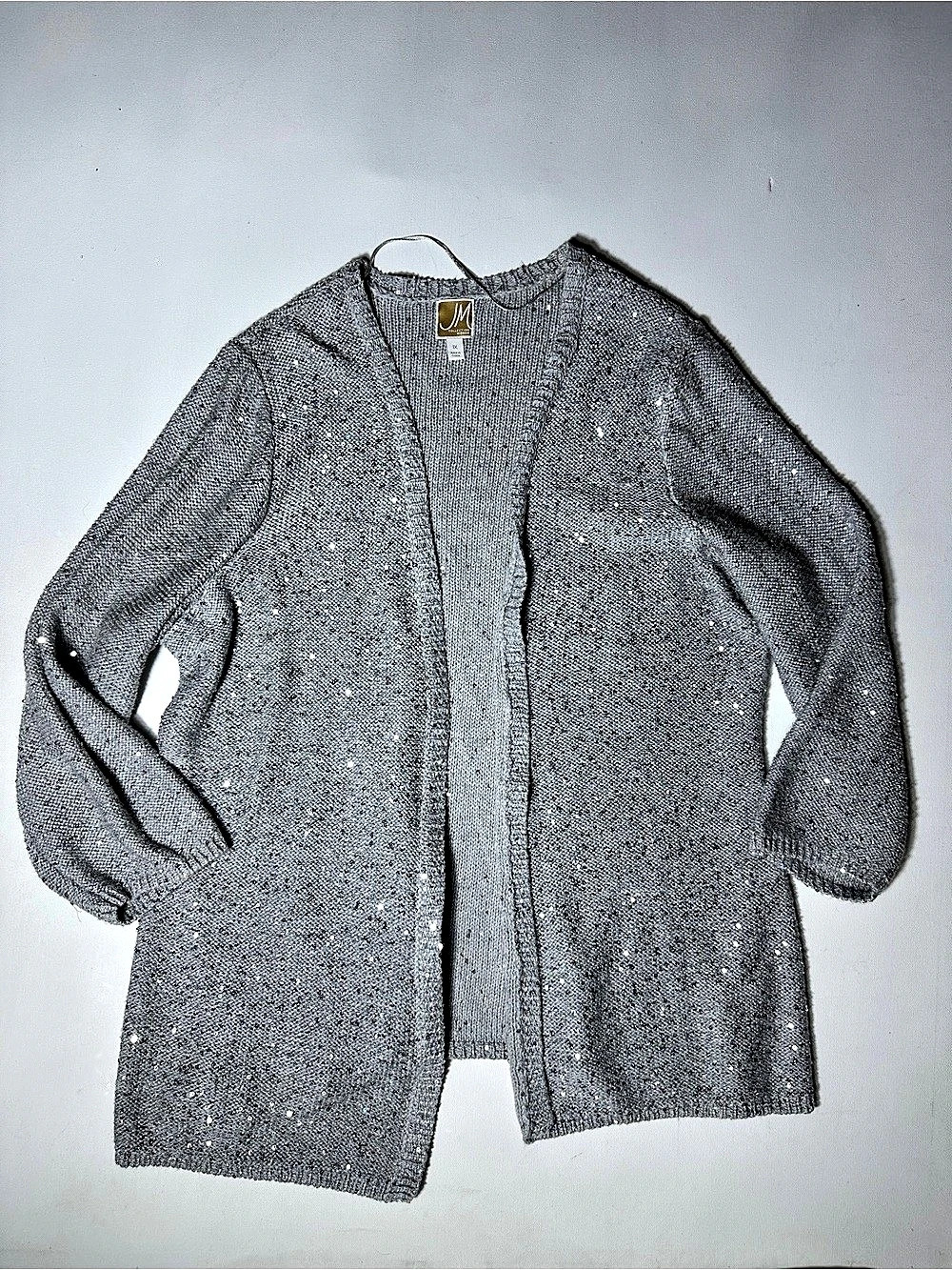 JM Collection Sequin Cardigan in Gray Size Medium Like New